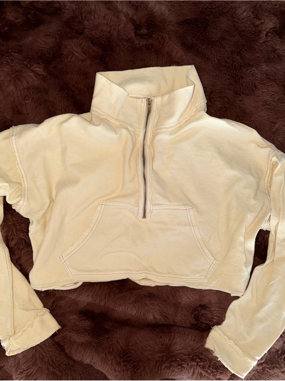 We The Free Cropped Half-Zip Pullover in Pale Yellow - Picture 2 of 4